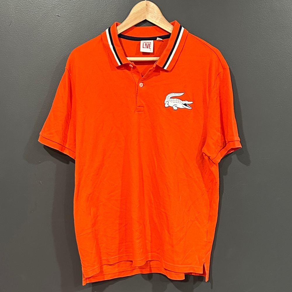 Lacoste Live Men's Bright Orange Polo with Contrast Stripe Collar